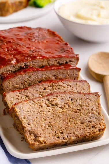 Sliced homemade Cracker Barrel meatloaf.