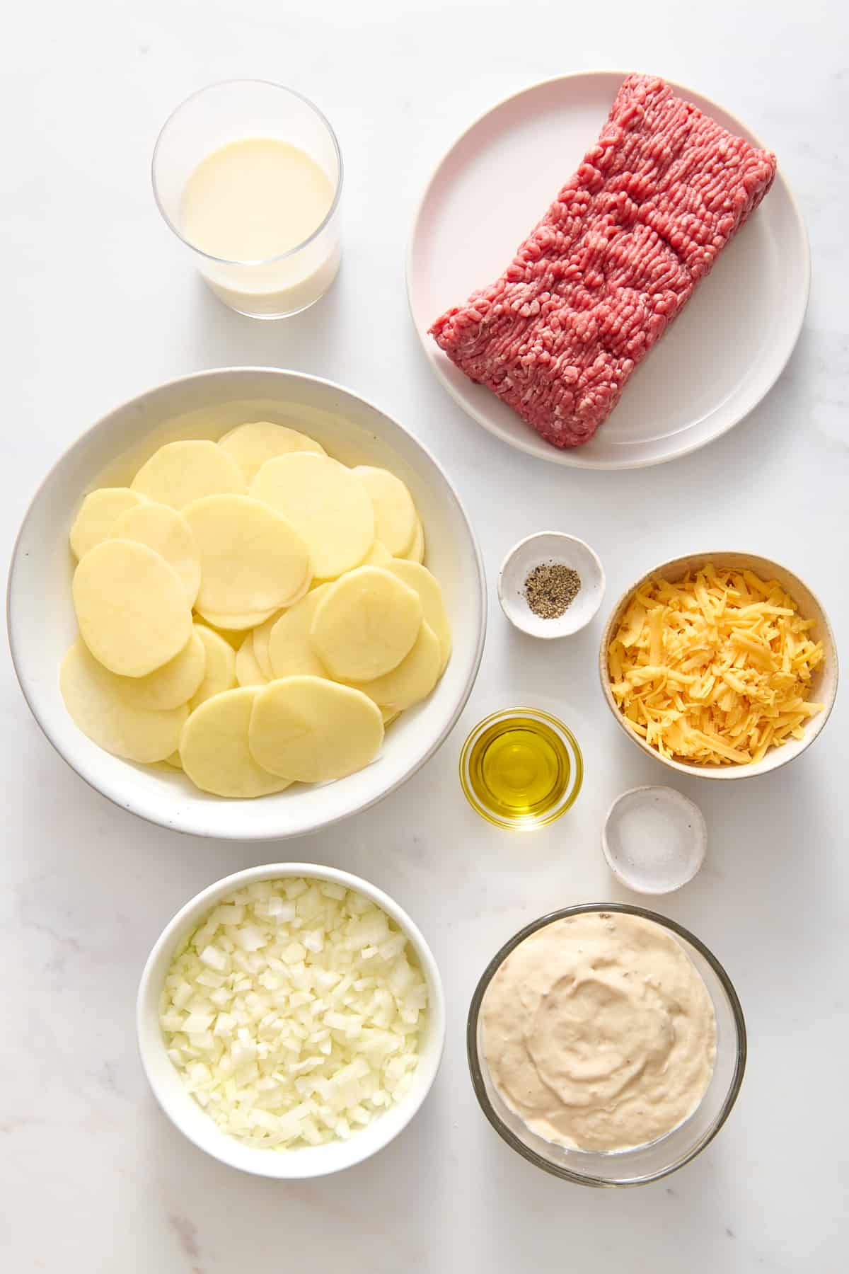 ingredients to make hamburger and potato casserole. 