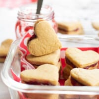 Jam-filled heart-shaped Valentine's Day cookies.