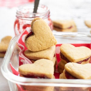 Jam-filled heart-shaped Valentine's Day cookies.