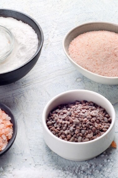 Bowls of different types of salt.