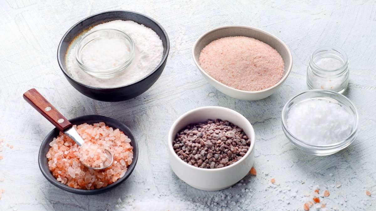 Bowls of different types of salt. 