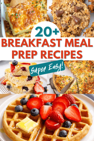collage image of breakfast meal prep recipes.