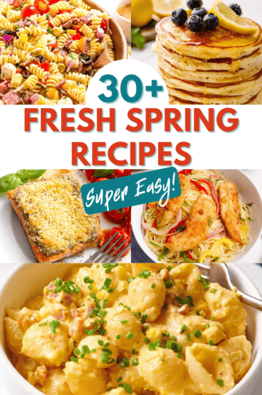 collage image of different fresh spring recipes.