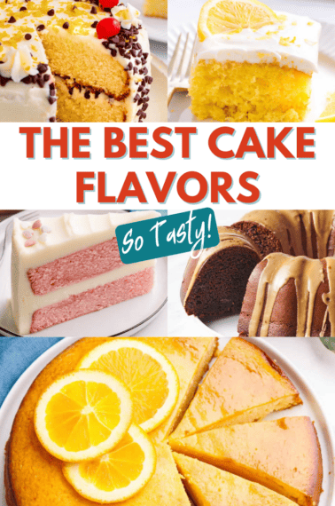 A collage of five cakes that reads "the best cake flavors".