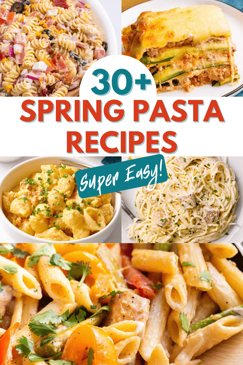 4-image collage of the best spring pasta recipes. 