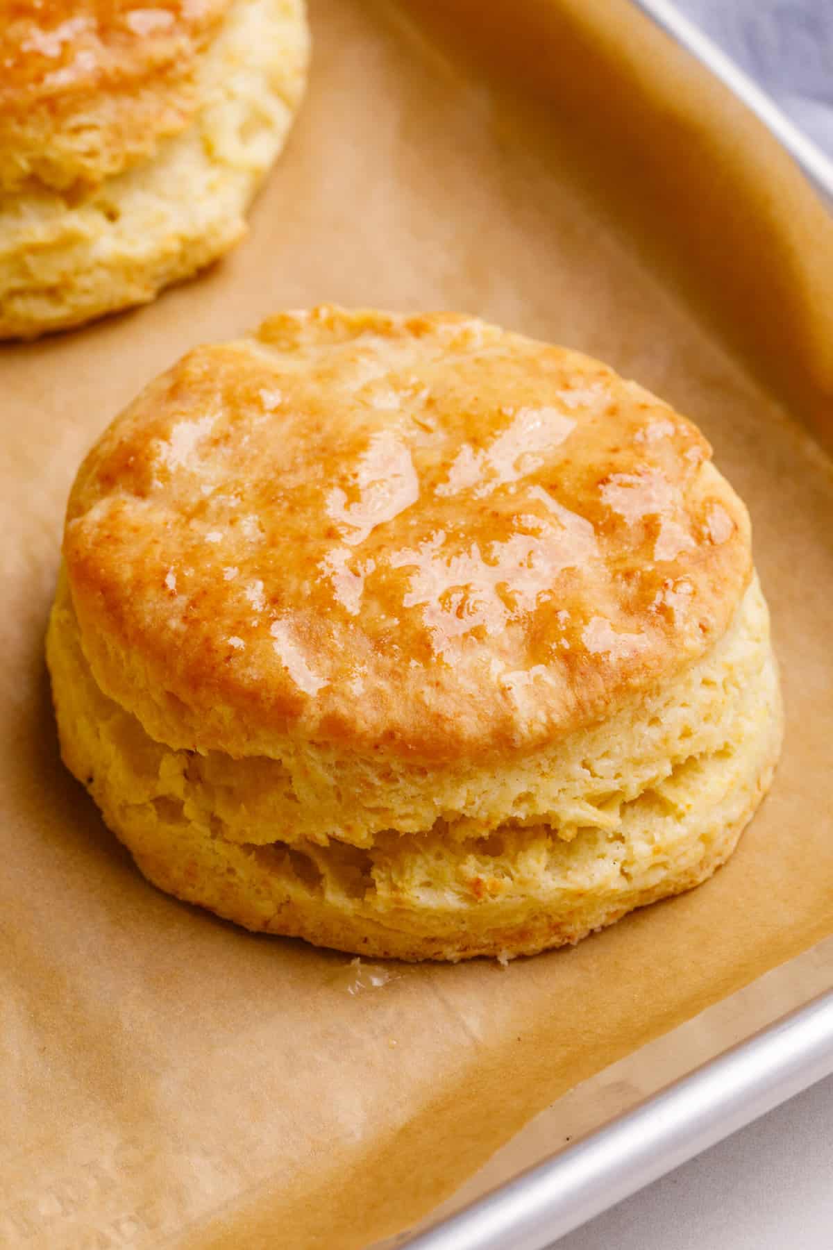 close up image of a homemade popeyes biscuit.