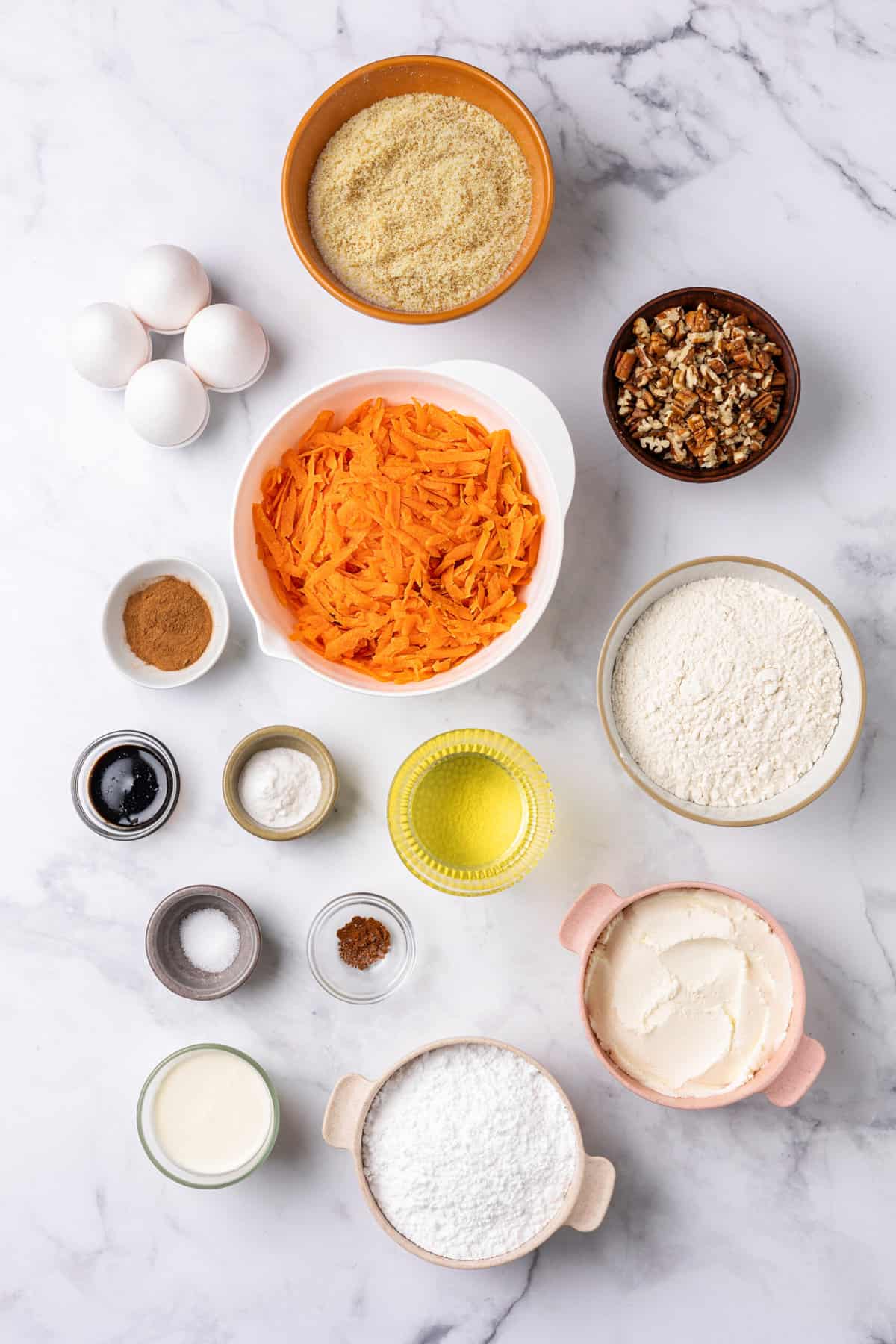 ingredients to make simple carrot cake. 
