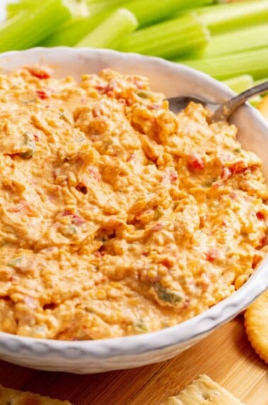 A bowl of homemade pimento cheese dip.