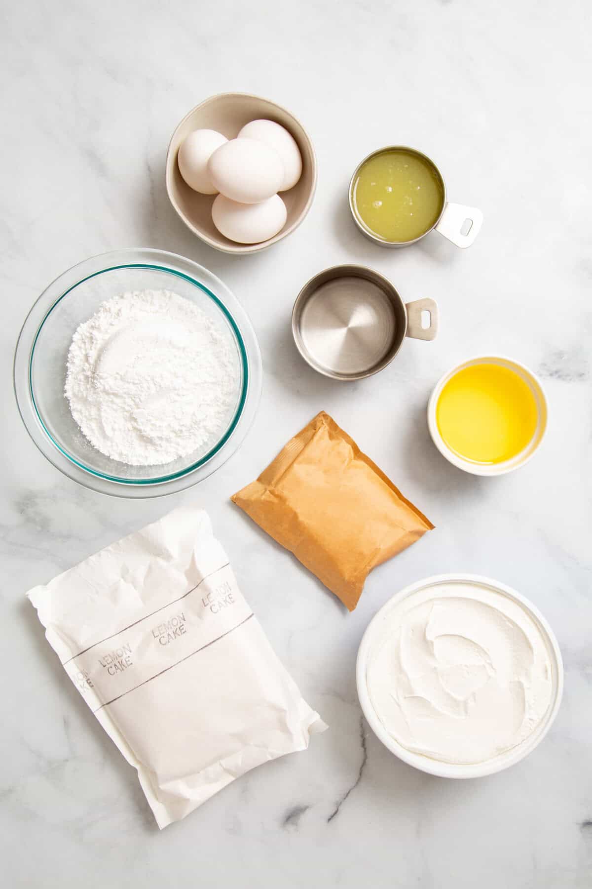 Ingredients to make lemon poke cake.