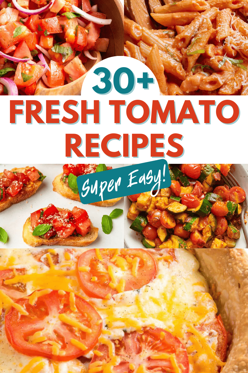 collage image of fresh tomato recipes. 