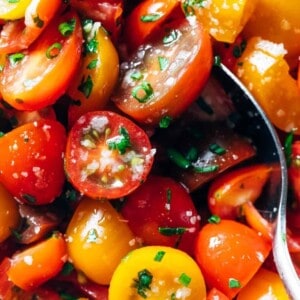freshly marinated tomatoes in garlic