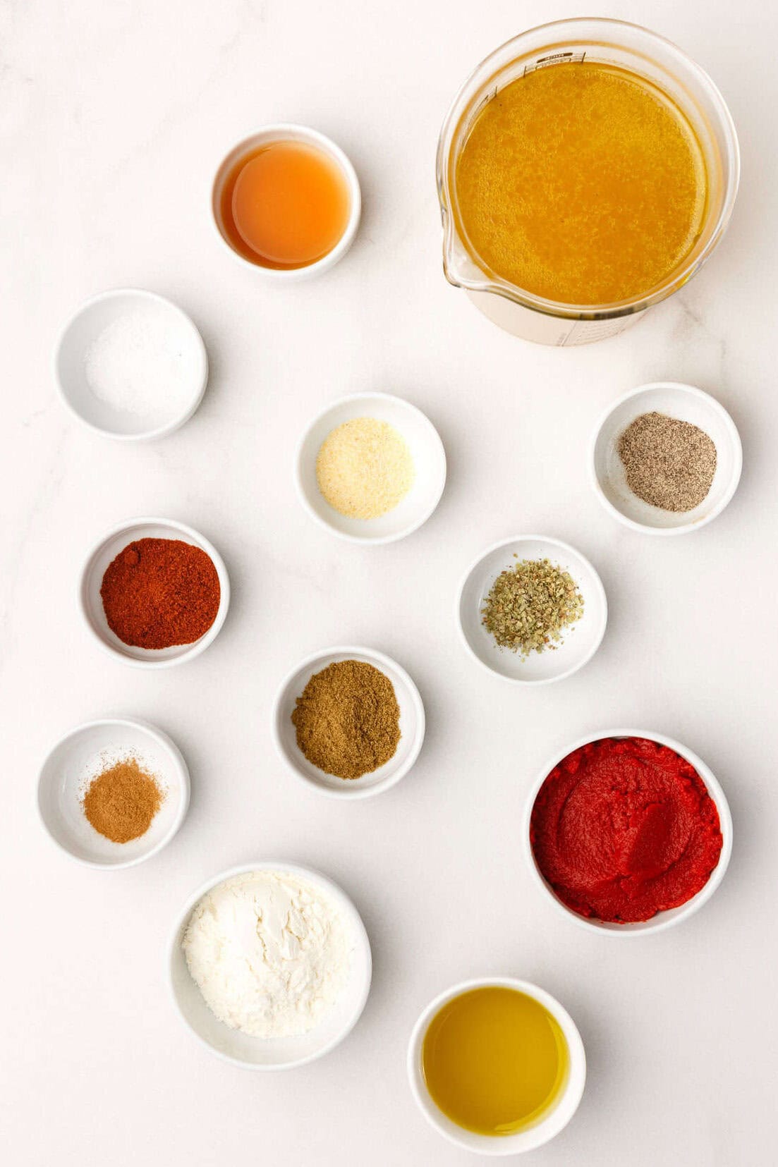 Ingredients to make homemade red enchilada sauce.