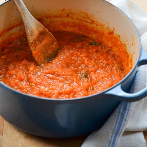 homemade tomato sauce in a pot