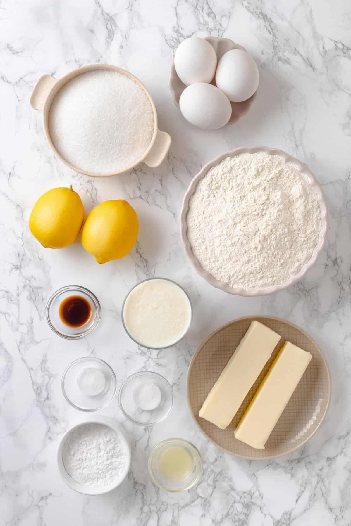 Ingredients to make lemon pound cake.