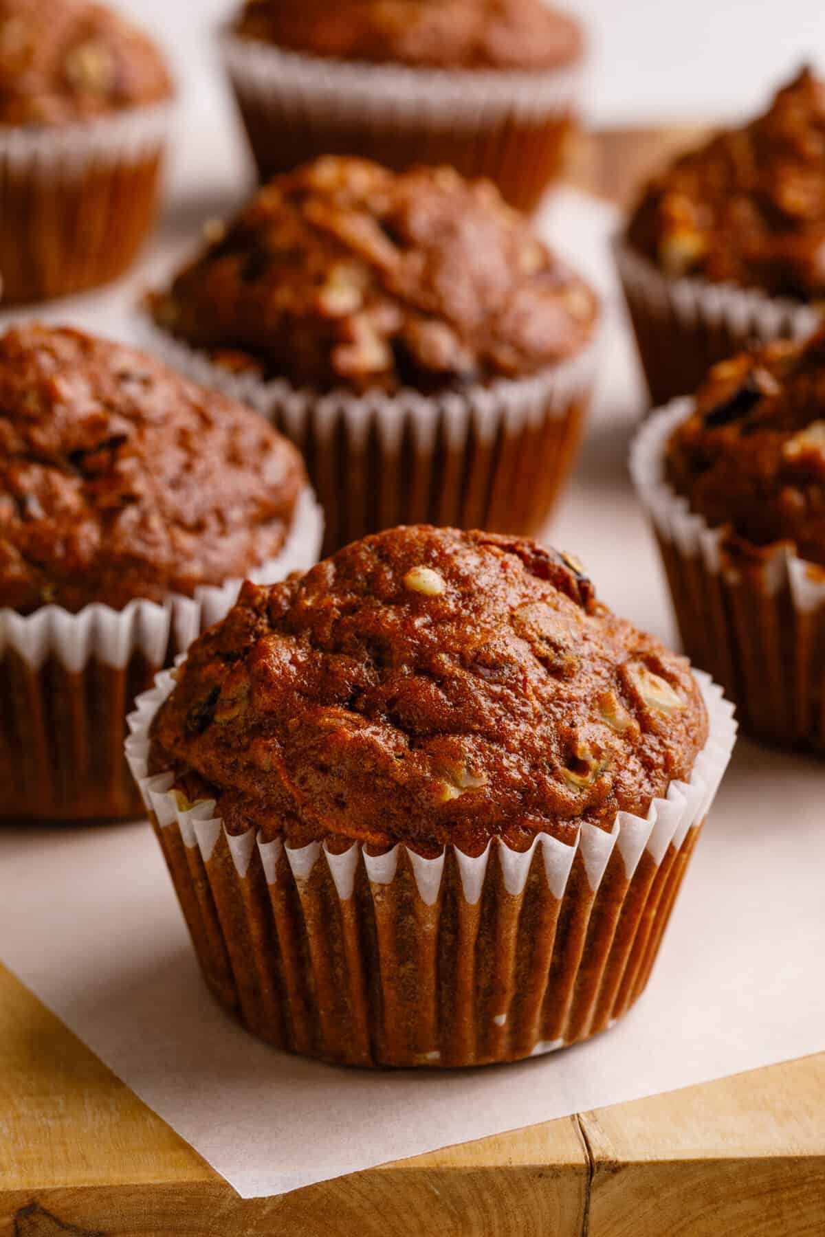 close up image of morning glory muffins. 