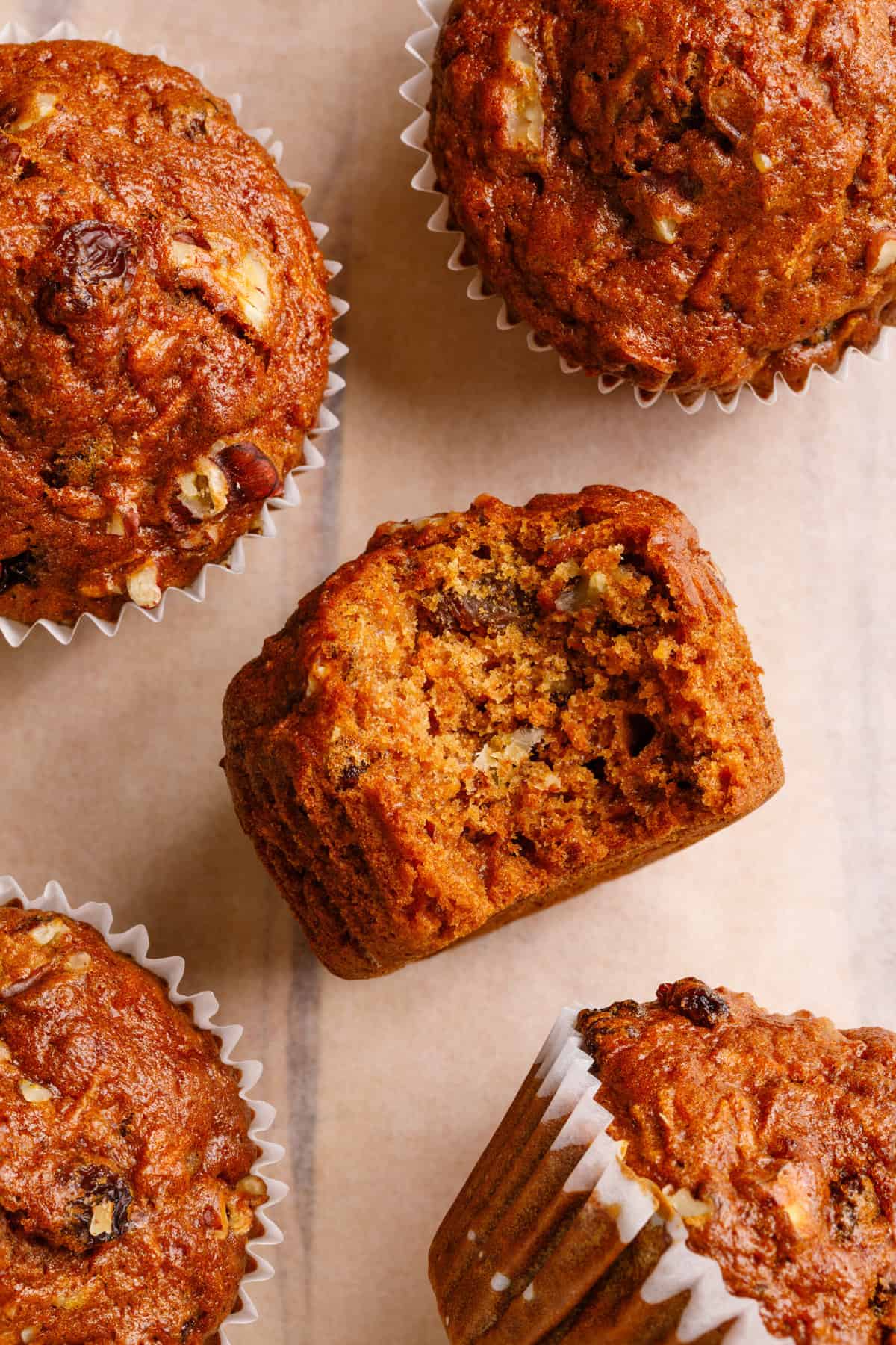 top down image of morning glory muffins. 
