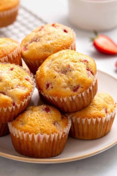 A plate with easy strawberry muffins.