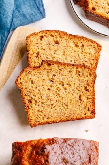 Two slices of 4-ingredient banana bread.