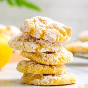 Five Cool Whip Cake Mix Cookies stacked on top of each other.