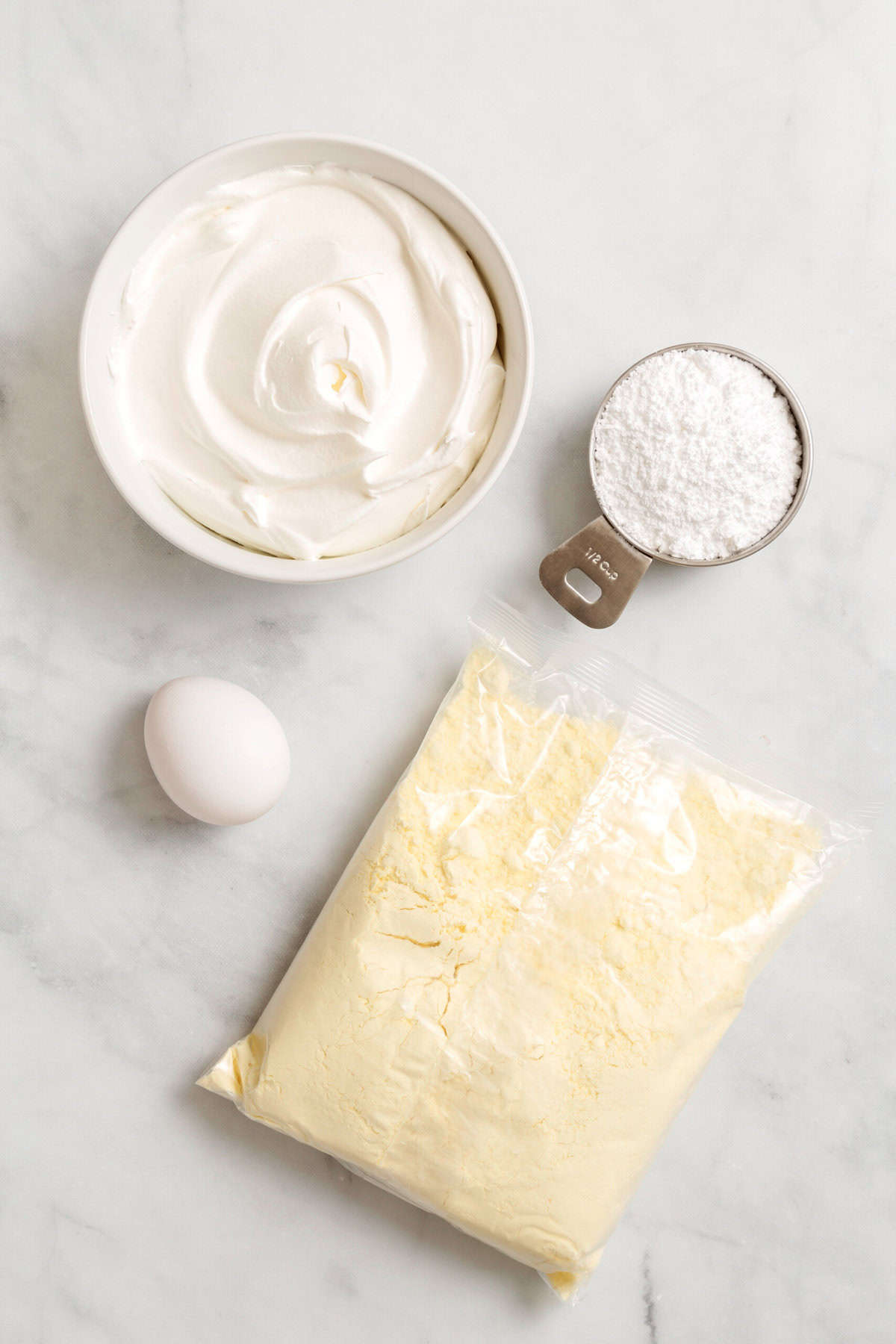 Ingredients to make Cool Whip cake mix cookies.