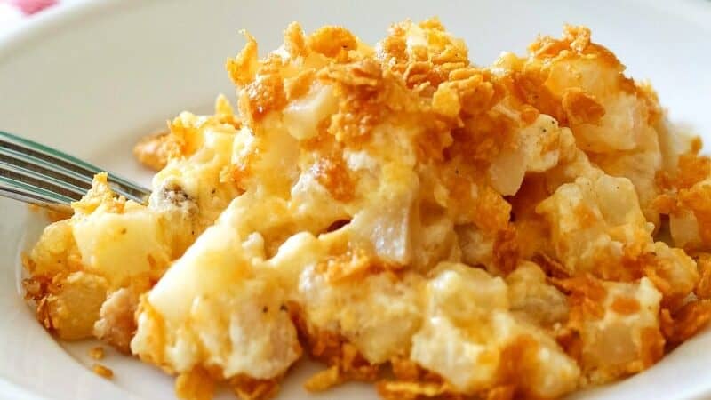 A plate of cheesy potatoes. 