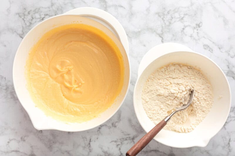 dry ingrdients into wet ingredients for pound cake