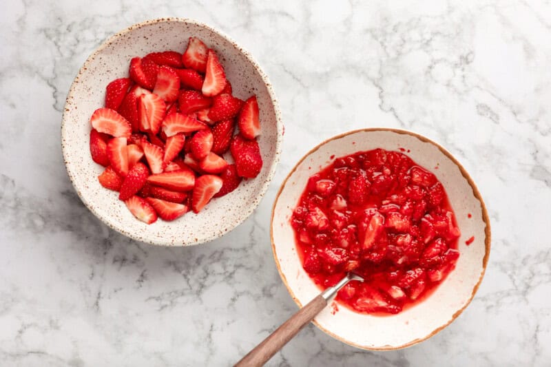 strawberries mixed with sugar and mixed together