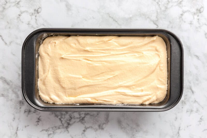 batter poured into a 9x5 pan