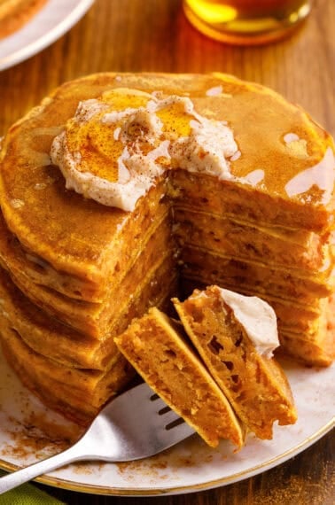 pumpkin spice pancakes on a plate