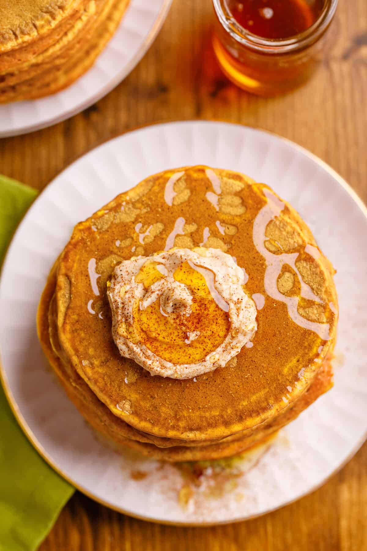 cinnamon butter on top of pumpkin pancakes 