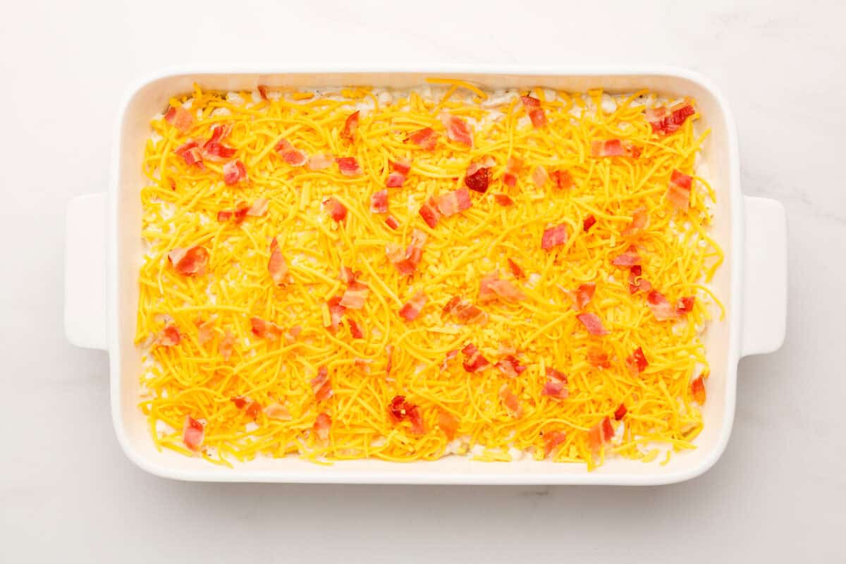 Crack chicken casserole in baking dish before baking.