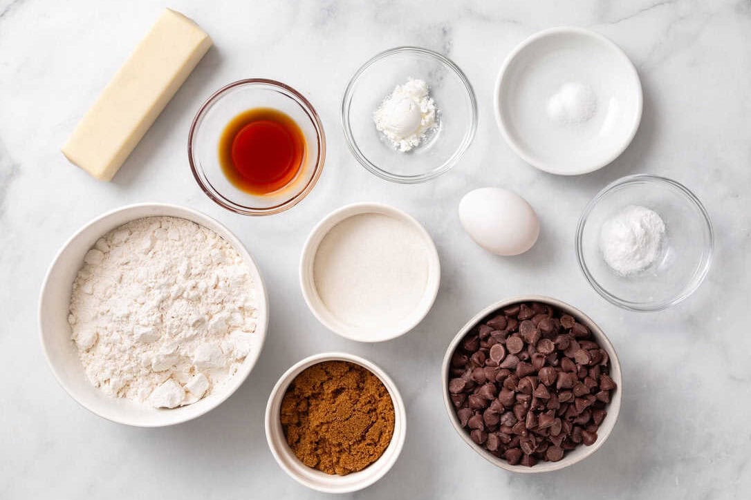 Skillet chocolate chip cookie ingredients. 