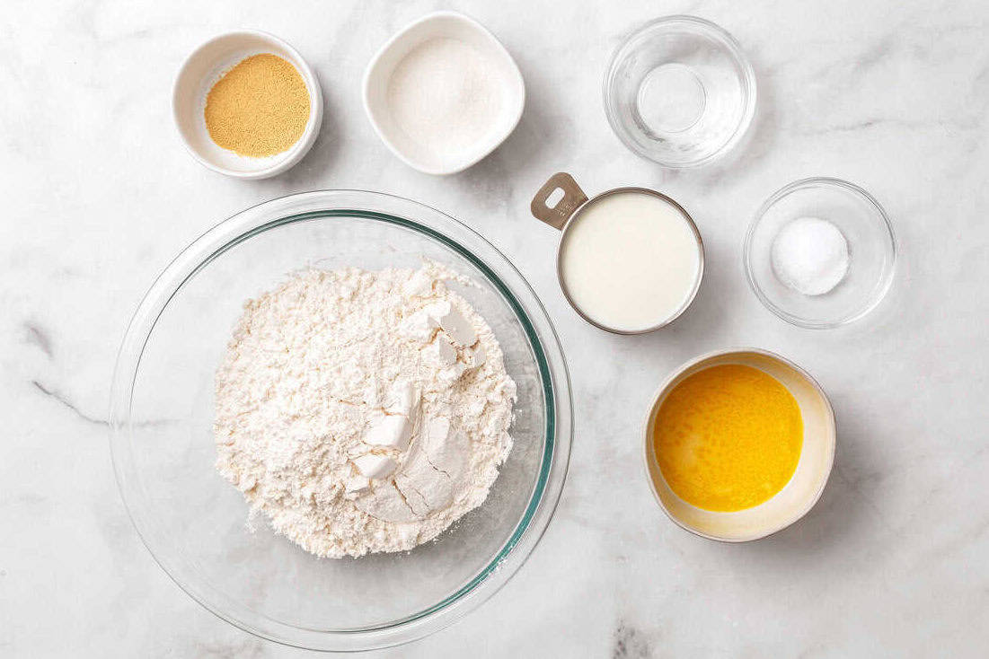 ingredients to make parker house rolls. 