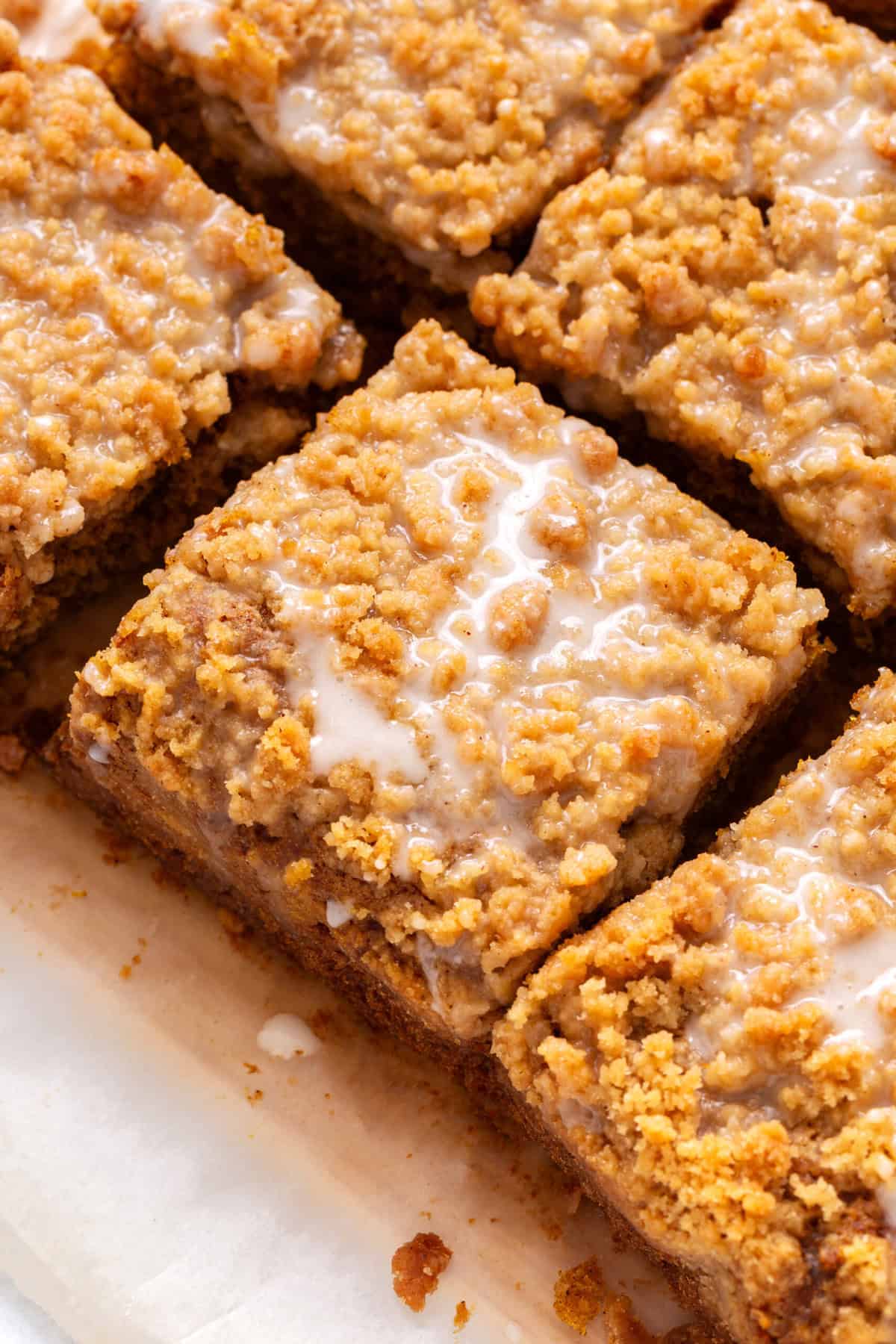 Pumpkin coffee cake with crumble topping. 