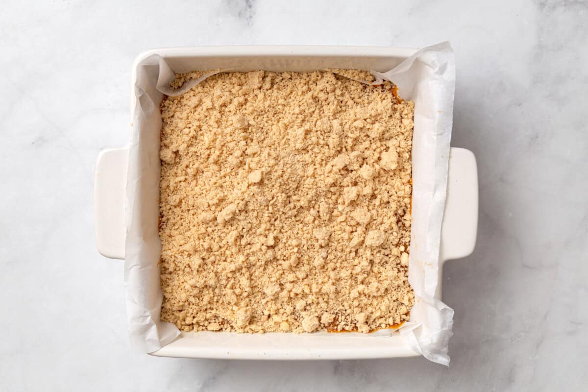 Pumpkin coffee cake in pan before baking.