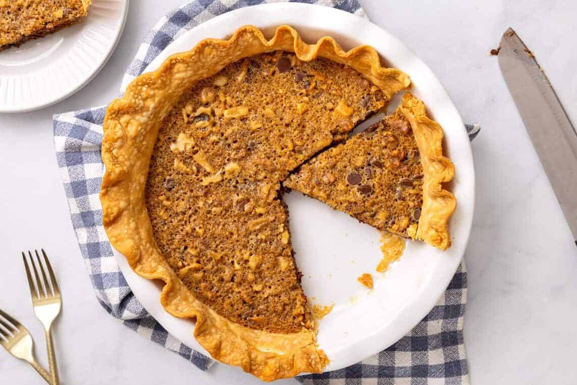 Derby Pie in a pie dish.