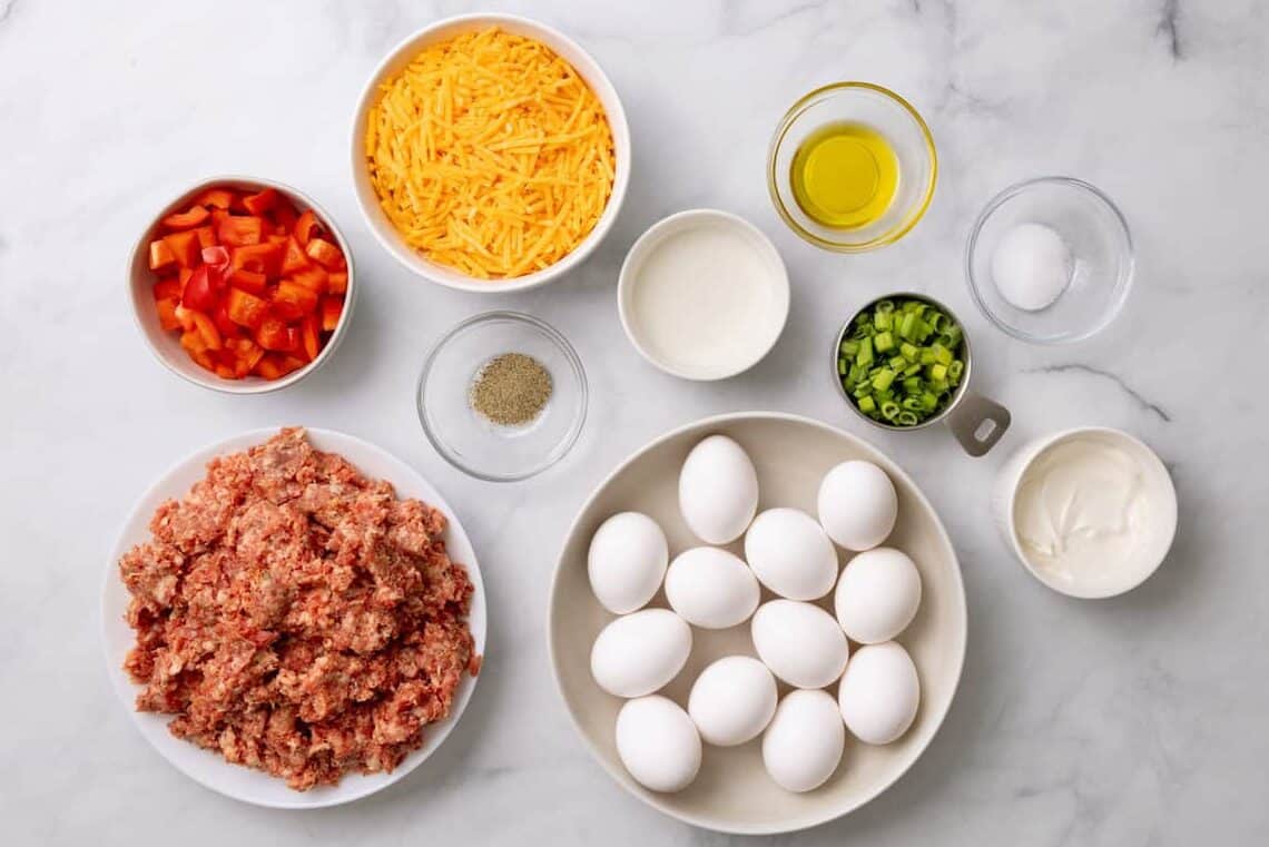 Ingredients needed for Sausage Breakfast Casserole. 