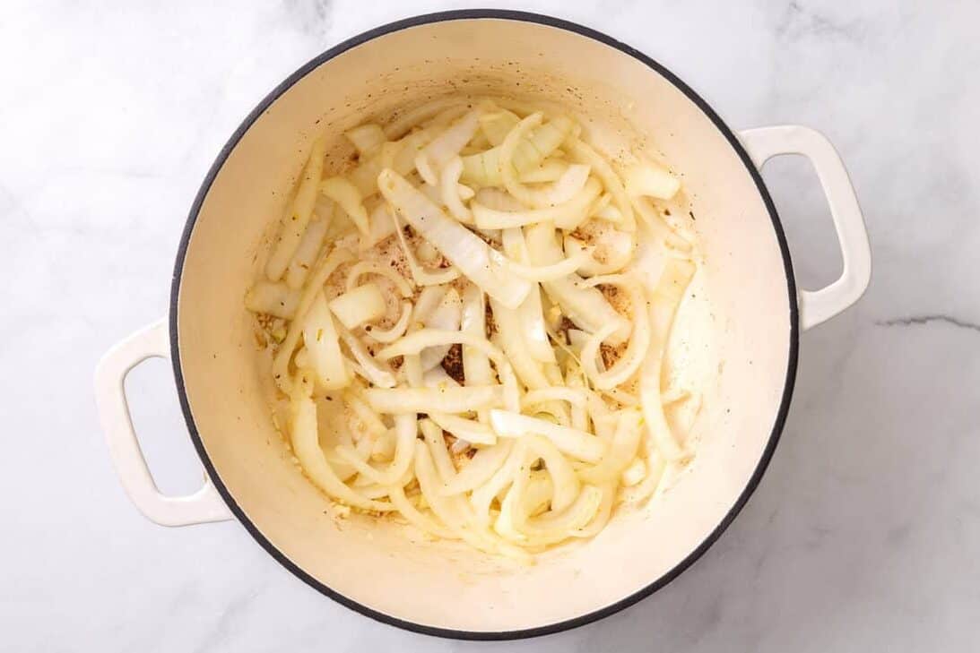 pot roast onions sauteeing.