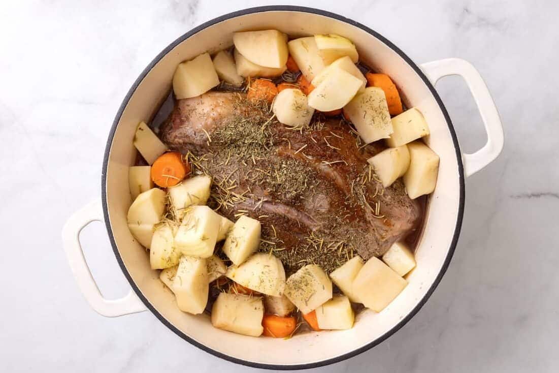 pot roast in a Dutch oven.