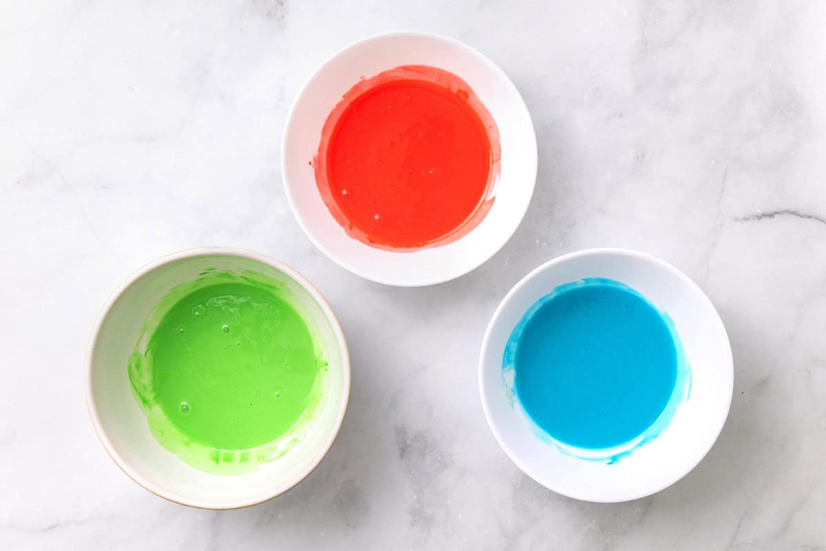 Sugar Cookie Icing in three different colors. 