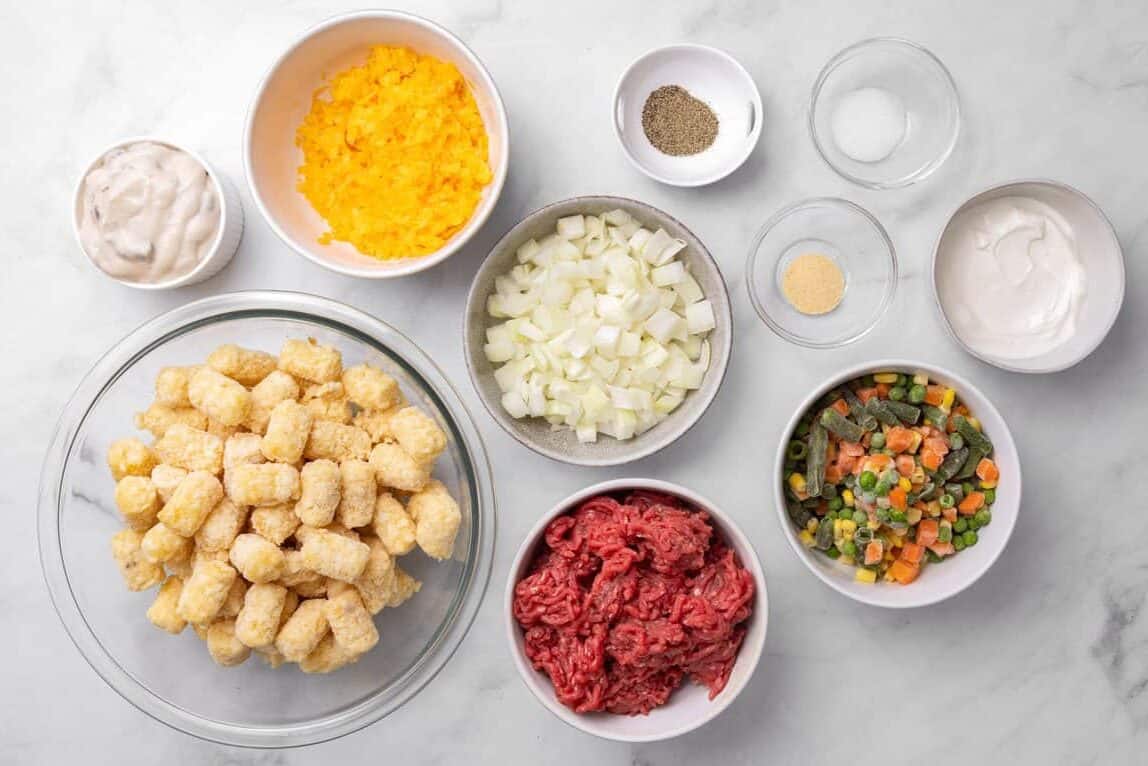 Ingredients needed for tater tot casserole. 