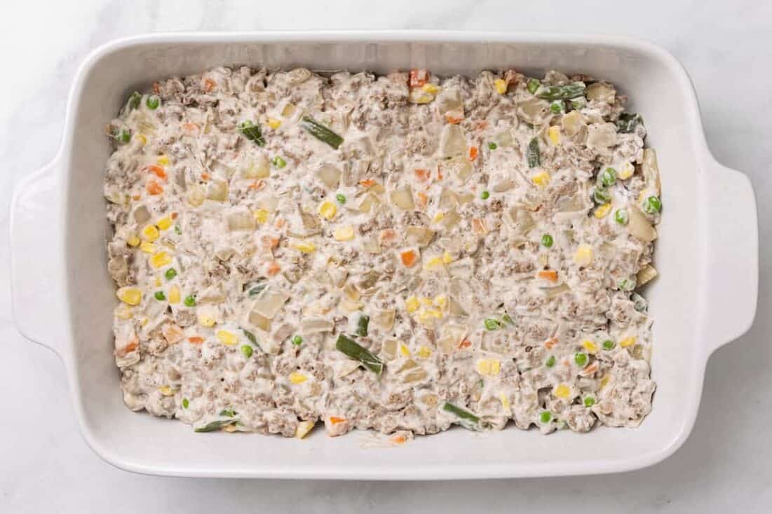 Mixture for Tater Tot Casserole. 