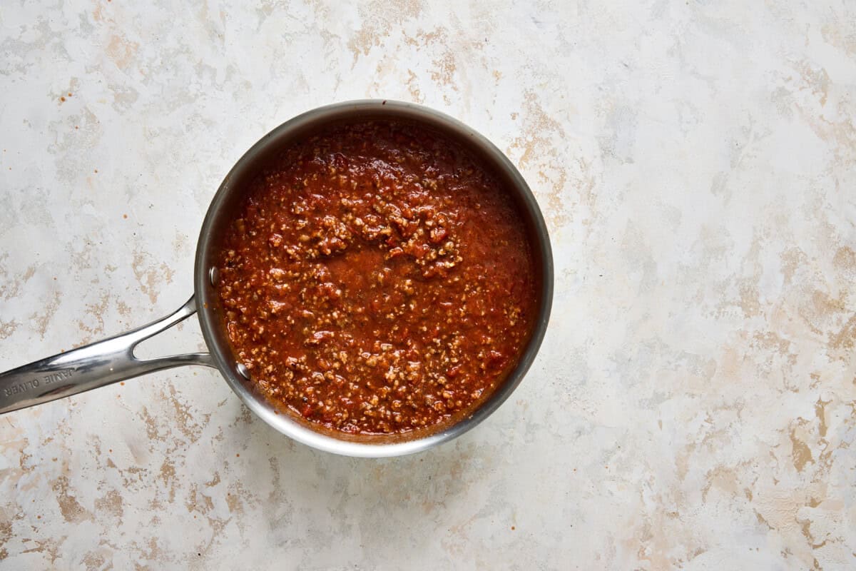 Sausage marinara sauce for baked penne pasta.