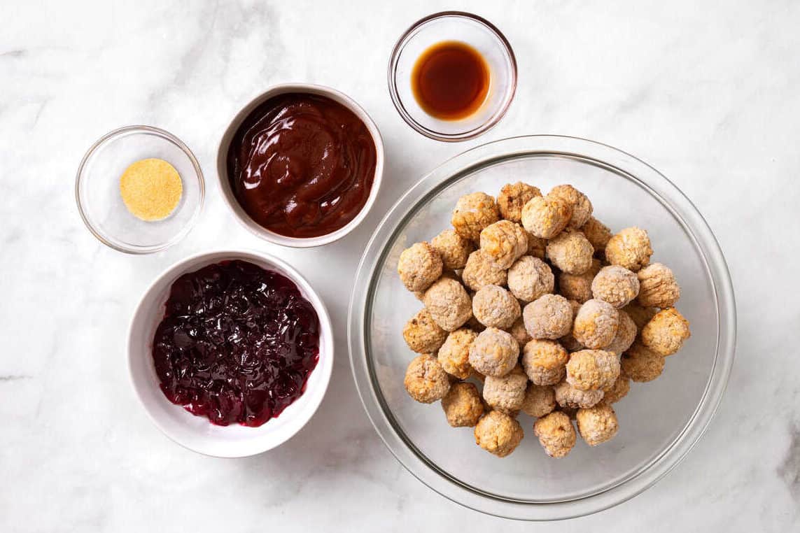 Ingredients for grape jelly meatballs.