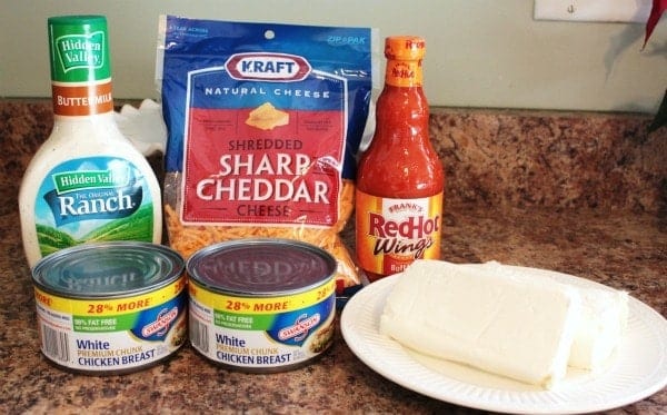 buffalo chicken ingredients on a counter. 