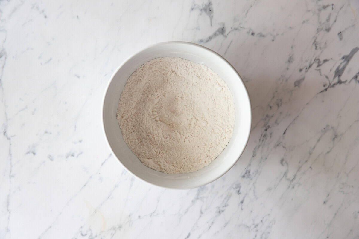 Dry ingredients for pancakes in bowl
