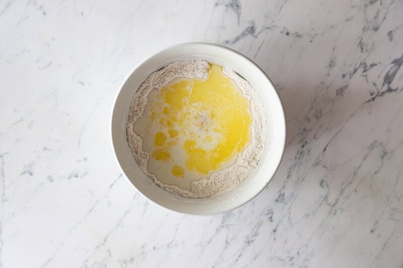 Liquid ingredients added to pancake batter