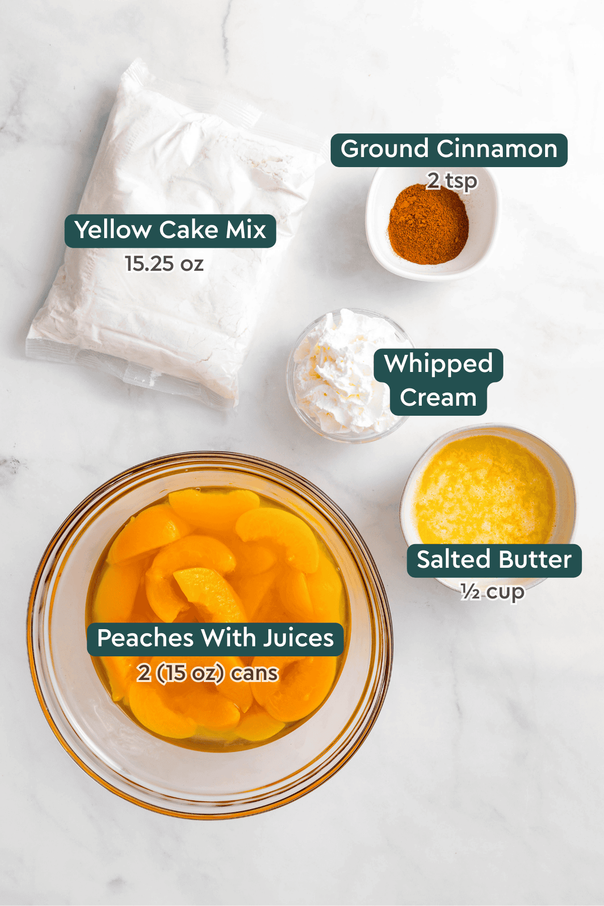 ingredients needed for cake mix peach cobbler. 