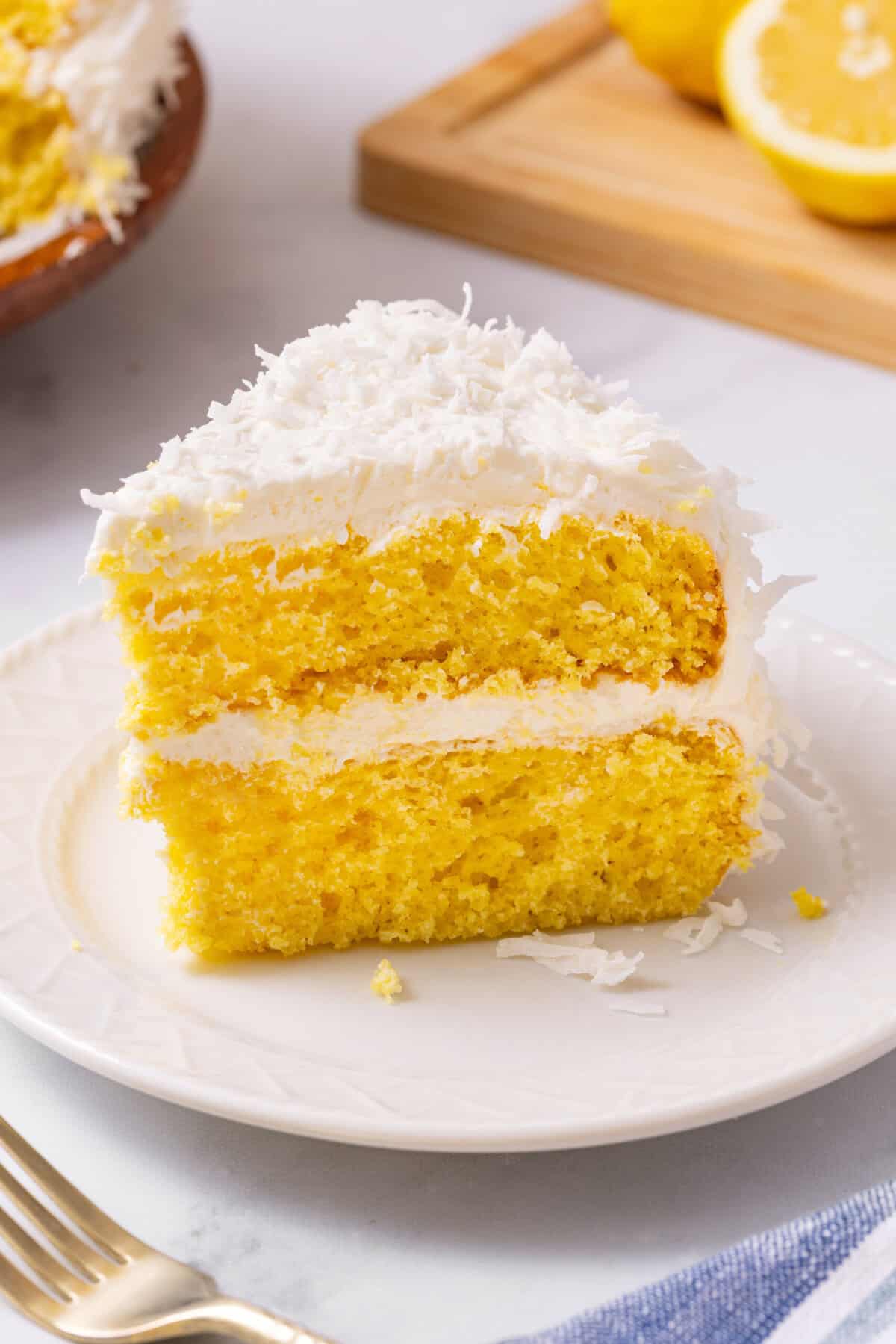 Lemon coconut cake with shredded coconut. 